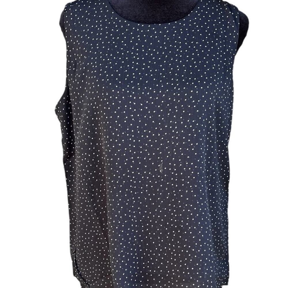 Christina B black lined polk a dot tank top, sheer with dots, women's S